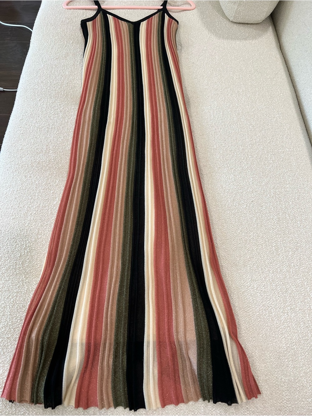 Sézane Knit Stripe Maxi Dress XS | Multicolor Ribbed Sleeveless V-Neck